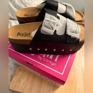 Corkys Black Smooth Platform Sandals